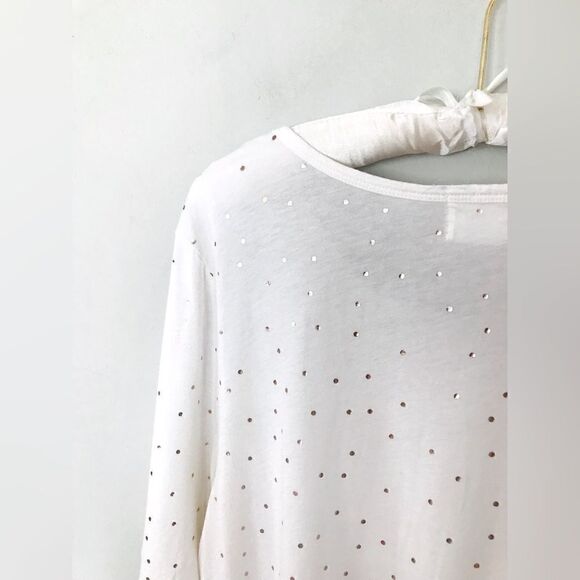 Anthropologie | t.la white t-shirt with gold polka dots | size large - Picture 6 of 6